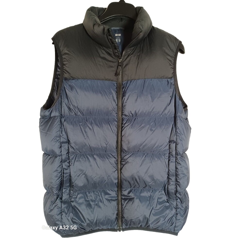 Uniqlo Vest Mens Lightweight Down Puffer Vest‎ Large Color Block Blue Black